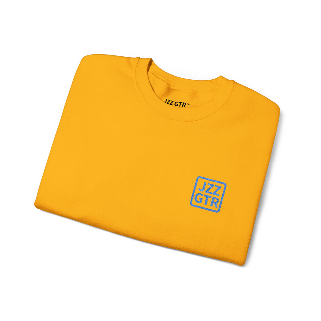 Yellow JZZ GTR ™ Tuning Crewneck Sweatshirt with Sleeve Note Standard & 7-String Tuning Guide