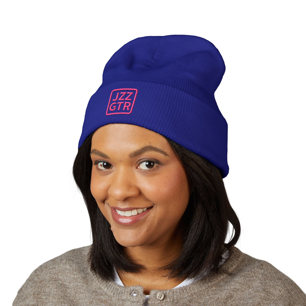 Pink Embroidered JZZ GTR™ Beanie Hat | Warm Jazz Guitar Winter Style