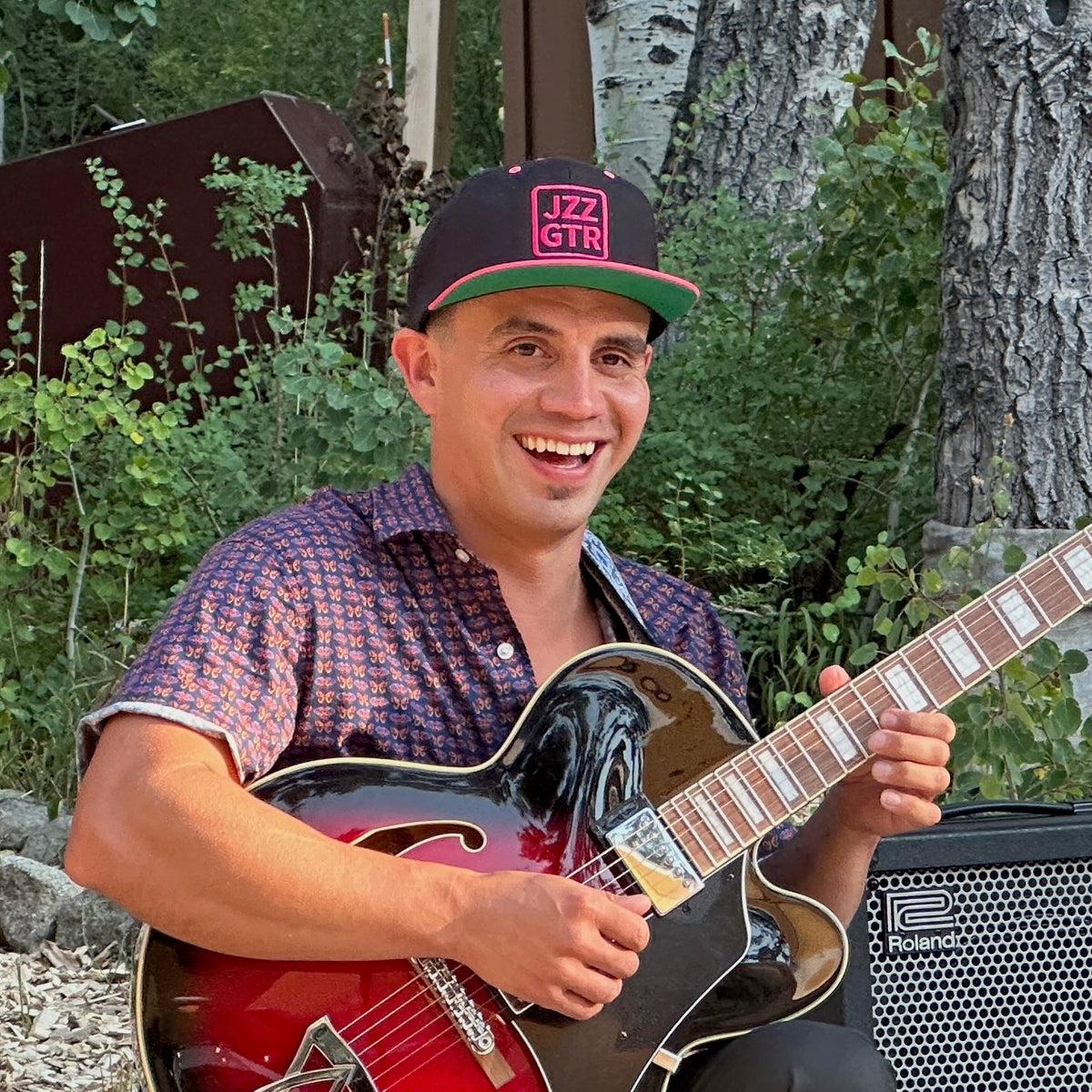 Pink Embroidered JZZ GTR™ Snapback Hat, Trendy Snapback Cap, Casual Gift for Jazz Lovers and Jazz Guitarists