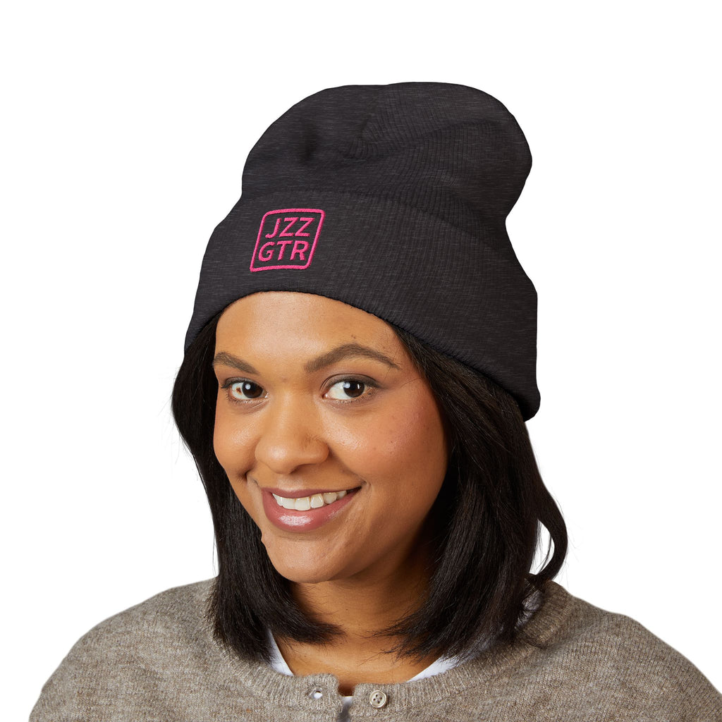 Pink Embroidered JZZ GTR™ Beanie Hat | Warm Jazz Guitar Winter Style