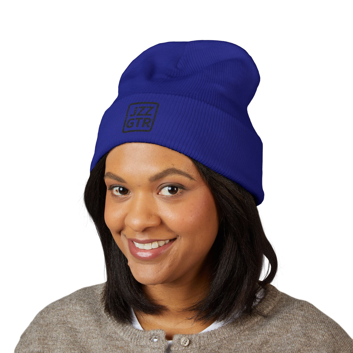Black Embroidered JZZ GTR™ Beanie Hat-Classic Winter Hat for Jazz Lovers and Guitarists